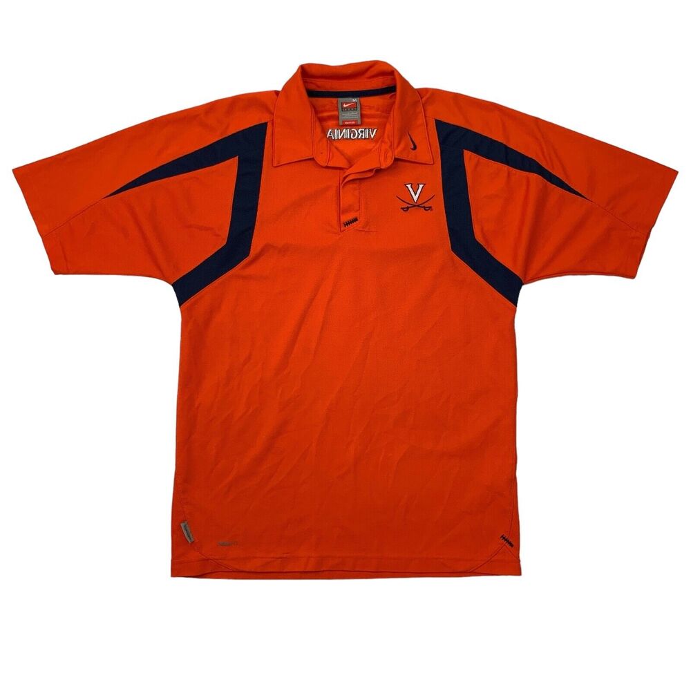 Nike Polo Shirt Mens M Medium Orange Navy Fit Dry Virginia Cavaliers Active Golf